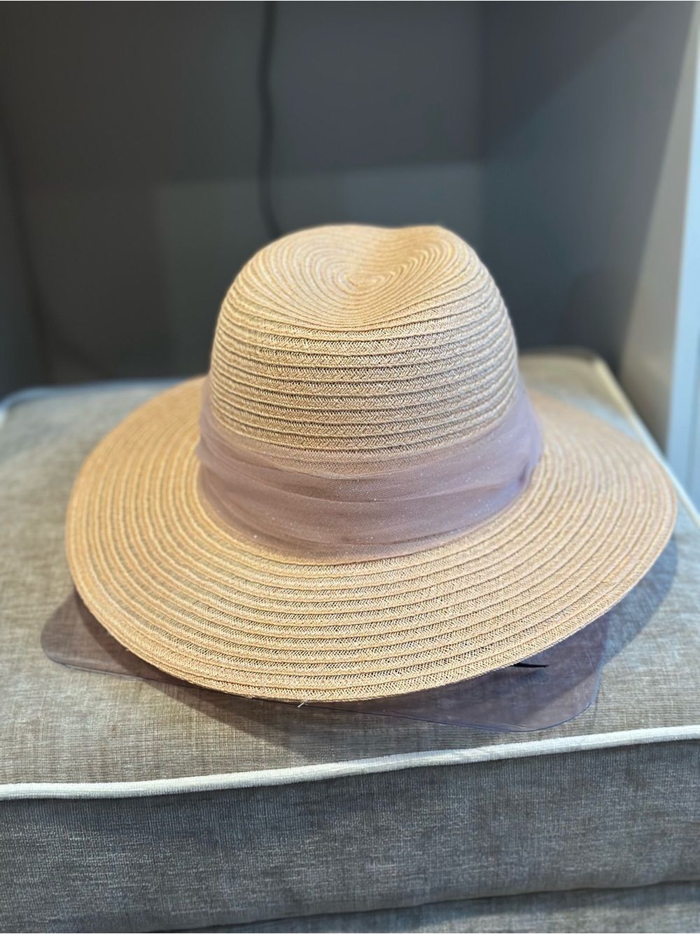 Eugenia Kim Pale Pink Straw Hat with Sheer Band